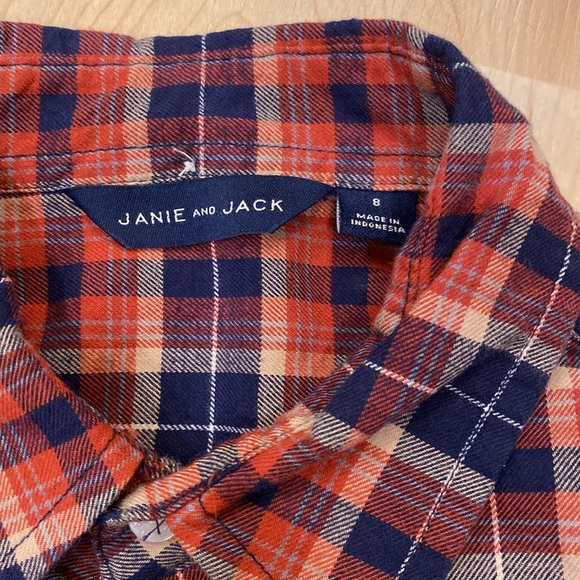 Janie and Jack dark red and black plaid long sleeve button down - size 8 - Picture 2 of 2